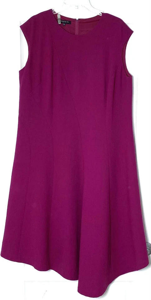 LAFAYETTE 148 Magenta Wool Seamed Flare A-line Asymmetric Cocktail Dress 16W 1X - Image 3 of 4