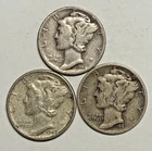 1941 1944 1945 PDS Silver Mercury Dime 3 Coin Set