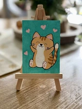 ACEO Art Card Original Cute Cartoon Happy Chubby Cat Painting