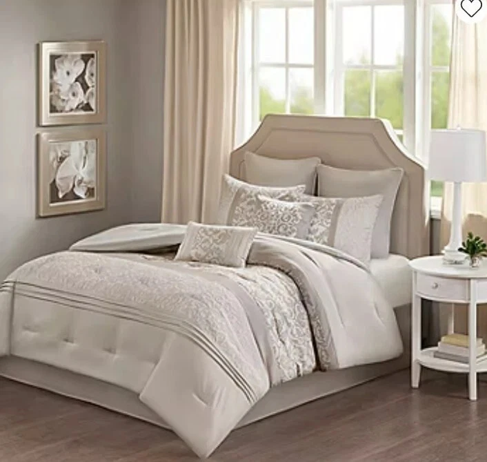 Juego de edredón 510 Design 5DS10-0047 Ramsey bordado 8 piezas, reina neutral Foto 3 de 4