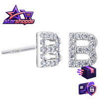 Ohrringe Buchstabe A-Z 925 Sterling Silber Zirkonia Alphabet Ohrstecker Schmuck