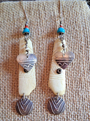 Southwestern Vintage Tabra Charms Earrings Hearts & Turquoise!