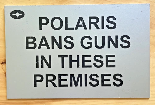 Vintage POLARIS BANS GUNS IN THESE PREMISES 17”x11” Snowmobile Metal Sign