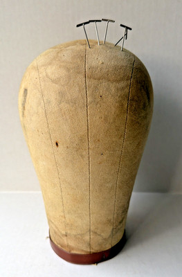 ANTIQUE MILLINERY HEAD Store Display Primitive Hat Mannequin w/ pins