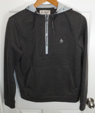 Original Penguin 1/4 Zip Performance Hoodie Dark Heather Caviar Size Small