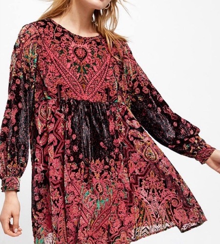 Free People Mirror Mirror Burnout Boho Shear Minikleid Hippie Größe Small