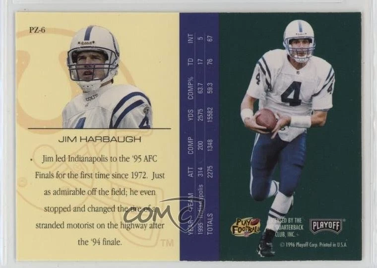 1996 Playoff Trophy Contenders Playoff Zone Jim Harbaugh #PZ-6 - Image 2 of 2