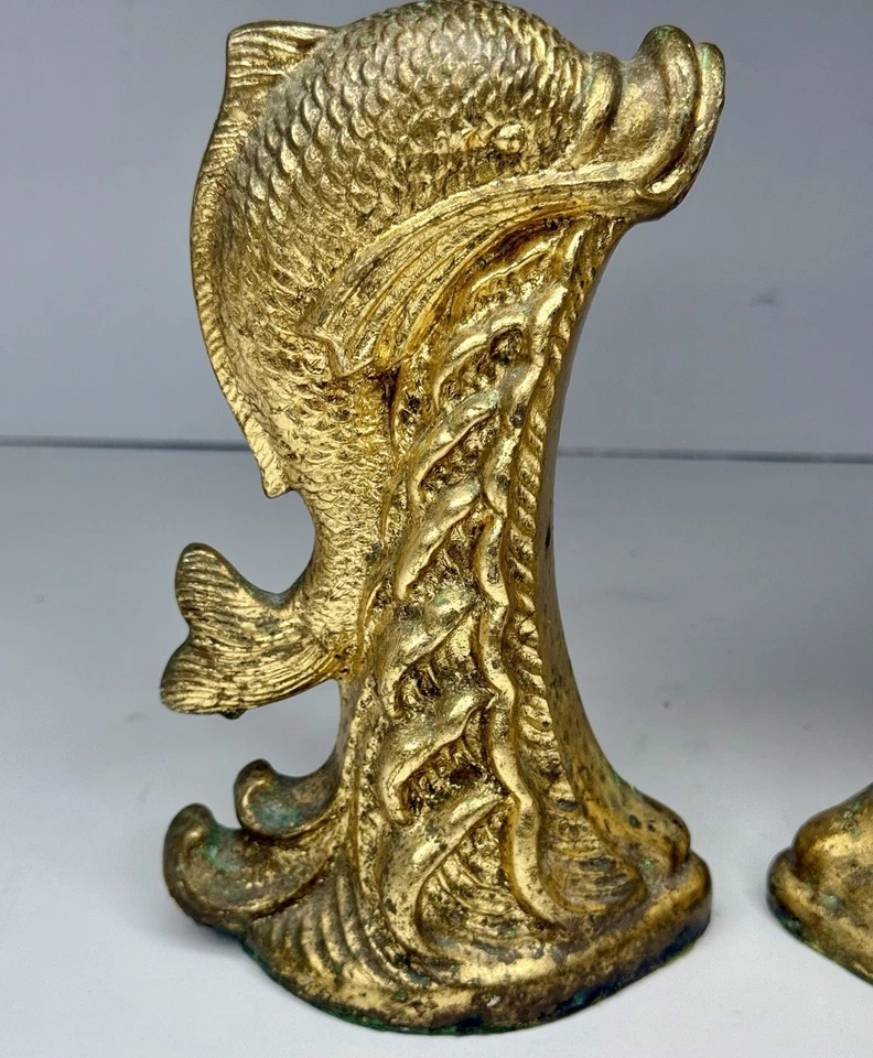 2 件复古艺术装饰金锦鲤鱼浴盆喷嘴好莱坞摄政浴室 3/4 英寸 — 第 4/4 张图片