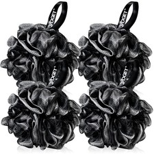 4 Pack Bath Loofah Sponge Mesh Body Scrubber Shower Pouf Exfoliating Black Set