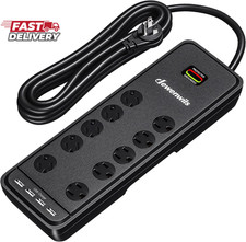 DEWENWILS 10-Outlet Surge Protector Power Strip with 4 USB Ports, 15 FT Long Ext