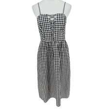 Express Gingham Midi Dress S Black White Cotton Preppy Cottage Picnic Retro Chic