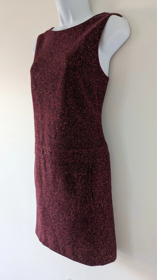 Stylish Hobbs Burgundy Boucle Wool/Silk Autumn/Winter Shift Dress Size UK 12 - Image 2 of 4
