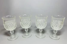 Vintage INDIANA GLASS 5.25" Juice Wine Glasses Goblet DIAMOND POINT - Set Of 4