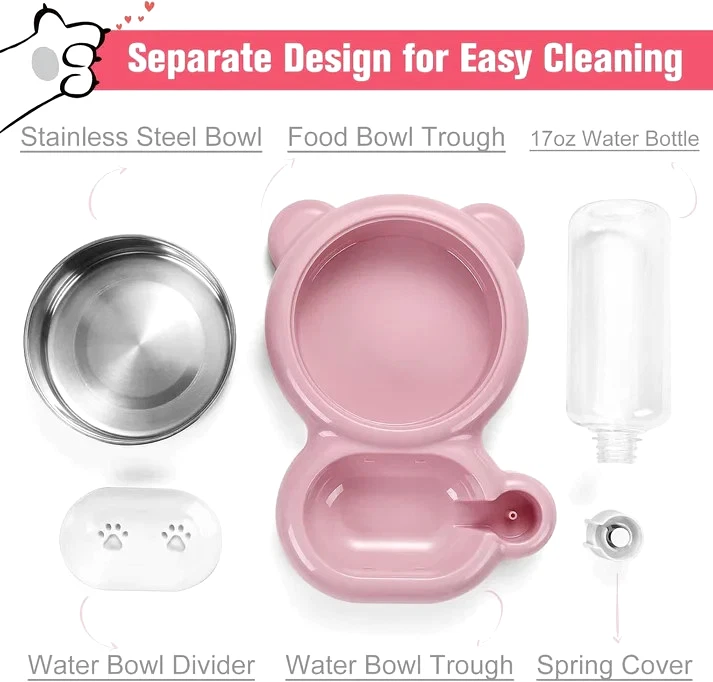 Conjunto de tigelas de água e comida de gato para cachorros com dispensador de água e aço inoxidável - Imagem 3 de 4