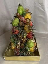RARE Vtg Floral Bunda Faux Sugared Frosted SCENTED FRUIT  Topiary  Tree NIB
