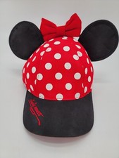 Disney Parks Minnie Mouse Red Black White Bow Ears Cap Hat Adjustable Youth