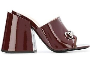 Gucci Lexi 105 Dark Red Bordeaux Patent Backless Sandal Mule Block