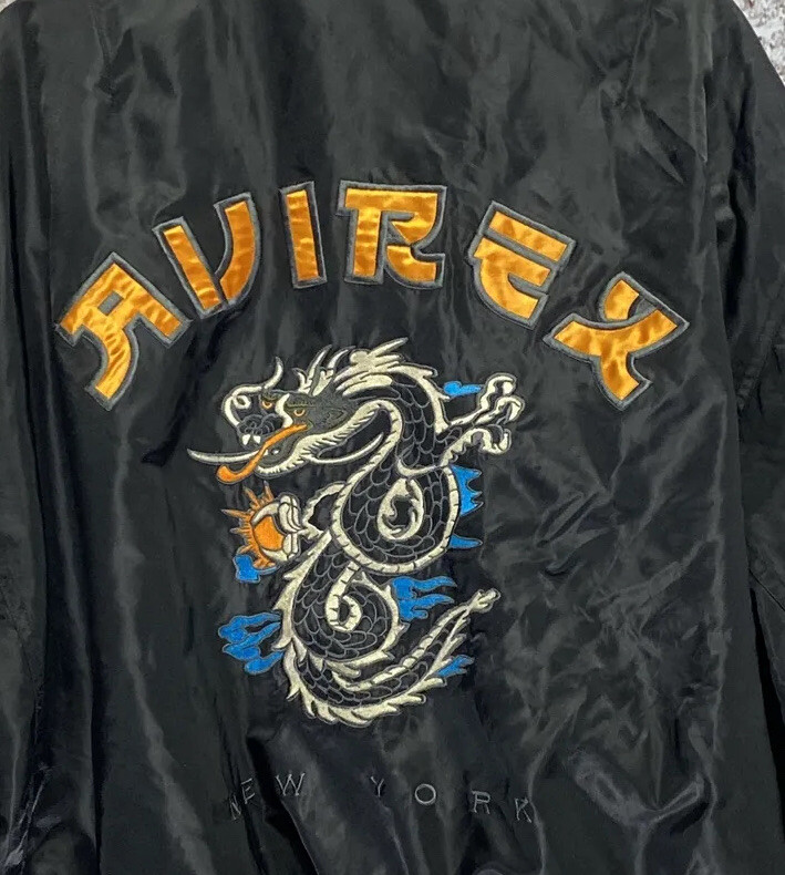 Rare VTG 90S Avirex Chinese Dragon New York Satin Bomber Rare VTG 90S Avirex Chinese Dragon New York Satin Bomber