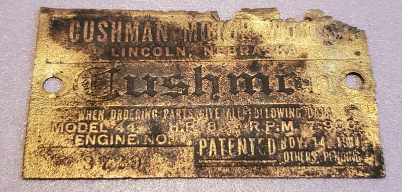 Antique Vintage Hit Miss Cushman Model 44 Engine 8hp Brass Tag Nameplate
