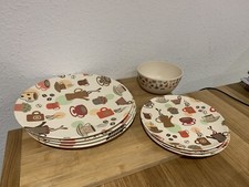 Vango Bamboo Camper Van  4 Dinner  3 Side Plates Plus Bowl Retro Coffee Design