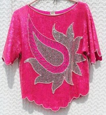 Vintage silk lined PINK beaded and sequined top - bold and feminine