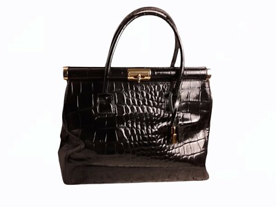 Vintage PELLE di GIADA Croco Italian Black Patent purse dual