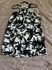 MANGO Women Casual Cocktail Lined Floral Print Sleeveless Black/White Dress