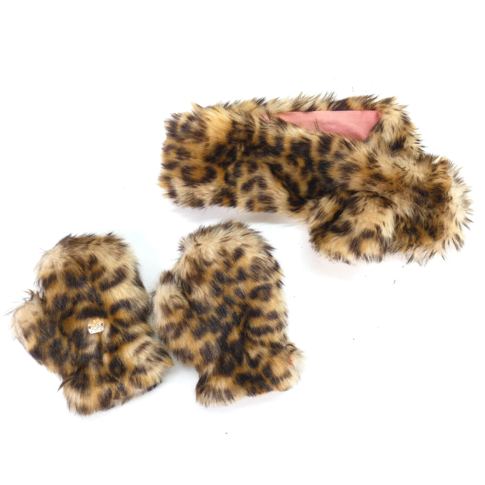 Blumarine Baby Girl Gloves Scarf Faux Fur Leopard Print Toddler 18 months