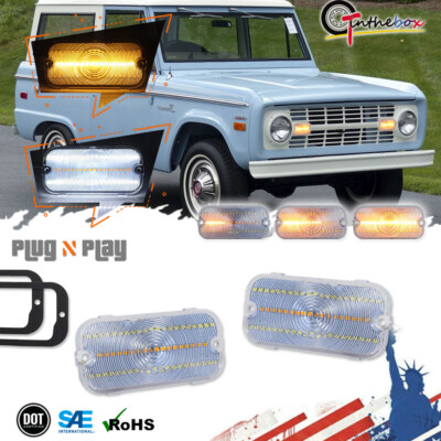 For 1966-1968 Ford Bronco Switchback Dynamic Amber&White LED Signal Lights Clear