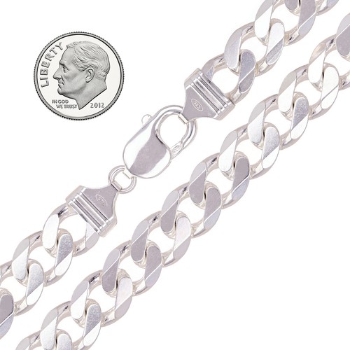 Collar de cadena de eslabón cubano liso de plata esterlina 925 11 mm 20" 92 gramos - Imagen 2 de 3