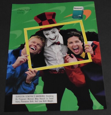 1999 Print Ad Newport Menthol Box Cigarettes Joker Mime Frame Smoke Lady  Art Men