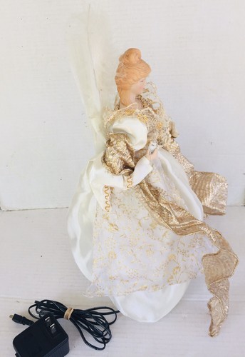 White and Gold Angel w/ White Feather Wings Motion Light Christmas Tree Topper - Picture 9 of 12