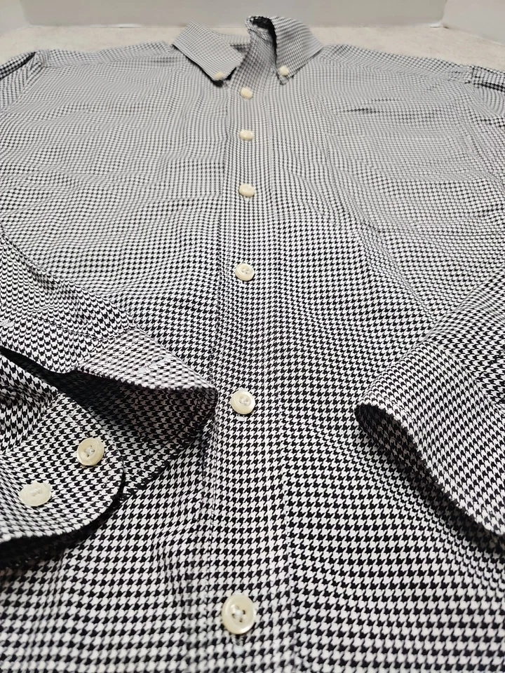 Harold Powell Men's Black And White Houndstooth Long Sleeve Dress Shirt Size M - Image 4 of 4