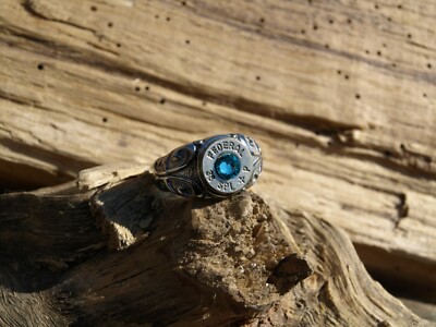 Scroll Stainless Steel BULLET Ring -NICKEL 38 Special. Optional  Glass Crystal