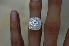 Luxury Double Halo With Round 3.20CT Sapphire Engagement Women High Finish Ring