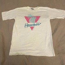 Vtg 80s 90s Hawaii Souvenir T Shirt Palm Trees Puffy Neon SS Size Large