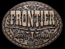 JF17132 VINTAGE 1970s  FRONTIER HOTEL LAS VEGAS  BRASSTONE BELT BUCKLE