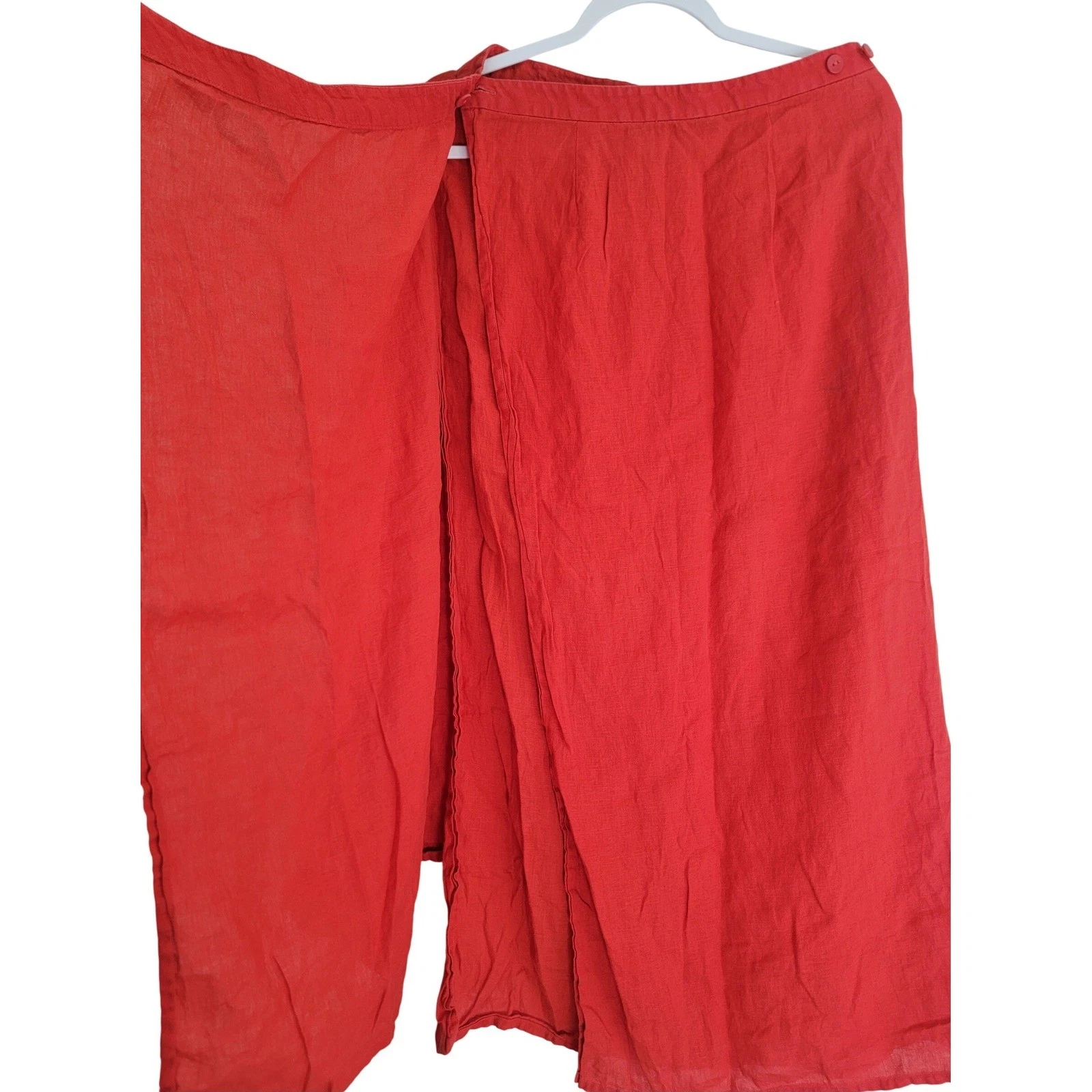Eileen Fisher Red 100% Irish Linen True Wrap Maxi Skirt Medium Made in USA