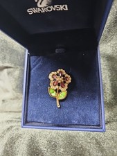 Stamped Swarovski Crystal Flower Brooch Gold Toned