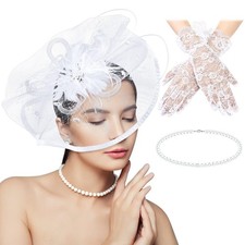 3 Pieces Fascinators Hats for Women Tea Party Hat Feathers Veil Mesh Hat Lace...