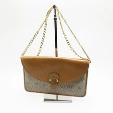 Christian Dior Beige PVC Leather Clutch Chain Shoulder Bag Vintage Authentic
