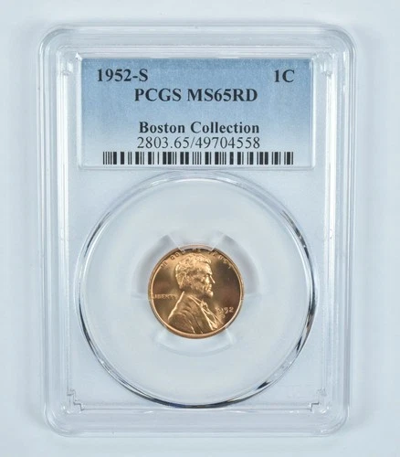 1952-S Lincoln Wheat Cent Boston Collection MS65 RD PCGS Blue Label *9061