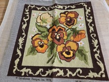 Vtg. Candamar Needlepoint Designs Inc. 1978. Pansies, finished.