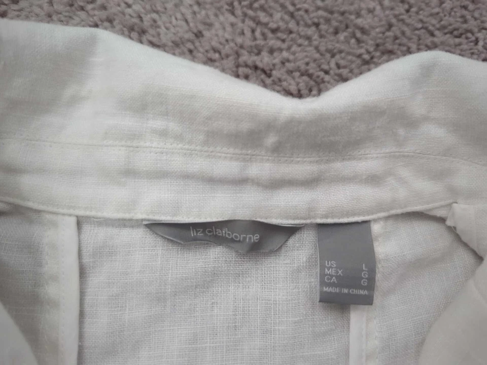 Blazer Liz Claiborne Mujer Grande Blanco Tres Botones 100% Lino Foto 2 de 4