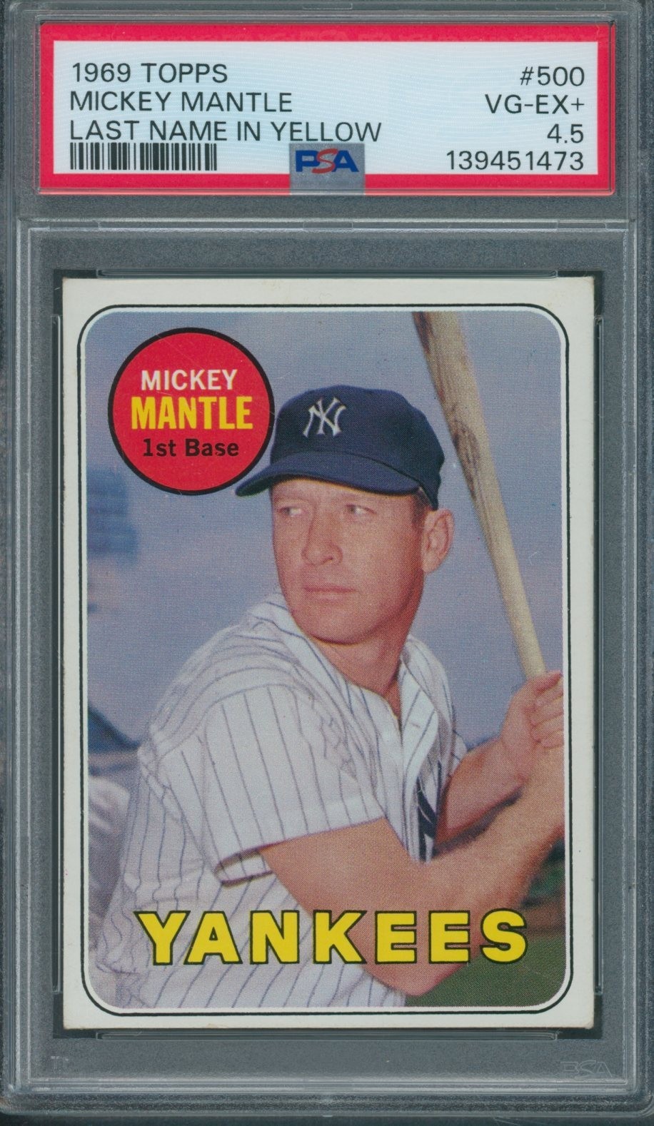 1969 Topps #500 Mickey Mantle Last Name In Yellow PSA VG-EX+ 4.5 *1473