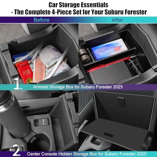 Center console organizer tray compatible with Subaru Forester 2025-2026, Black Foto 2 de 4