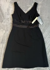 NWT Amanda Smith Women’s Little Black Dress 10 Satin V-Neck “Something”