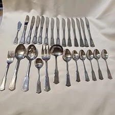 Rogers Co. floral Stainless Flatware Korea, Forks Spoons Knives Lot of 26