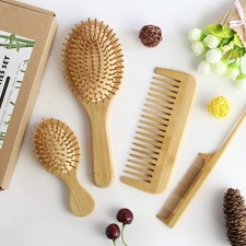 MRD Hair Brush Set, Natural Bamboo Comb Paddle Detangling Hairbrush, Wide-Tooth