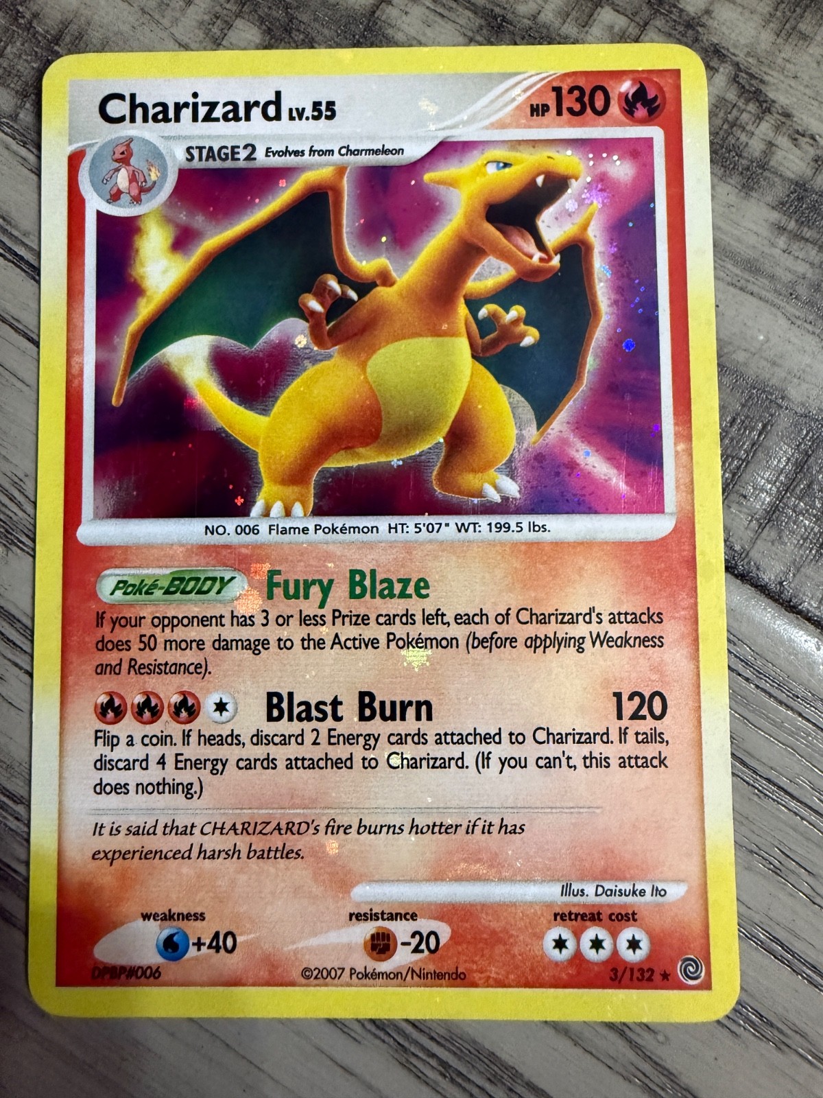 2007 Pokemon TCG Charizard 3/132 Holo Rare Secret Wonders Series LP